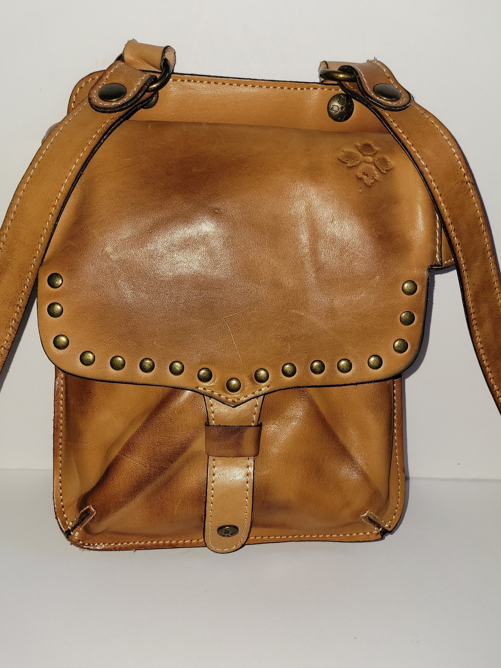 Patricia Nash Tan Leather Crossbody Bag with Stud Accents